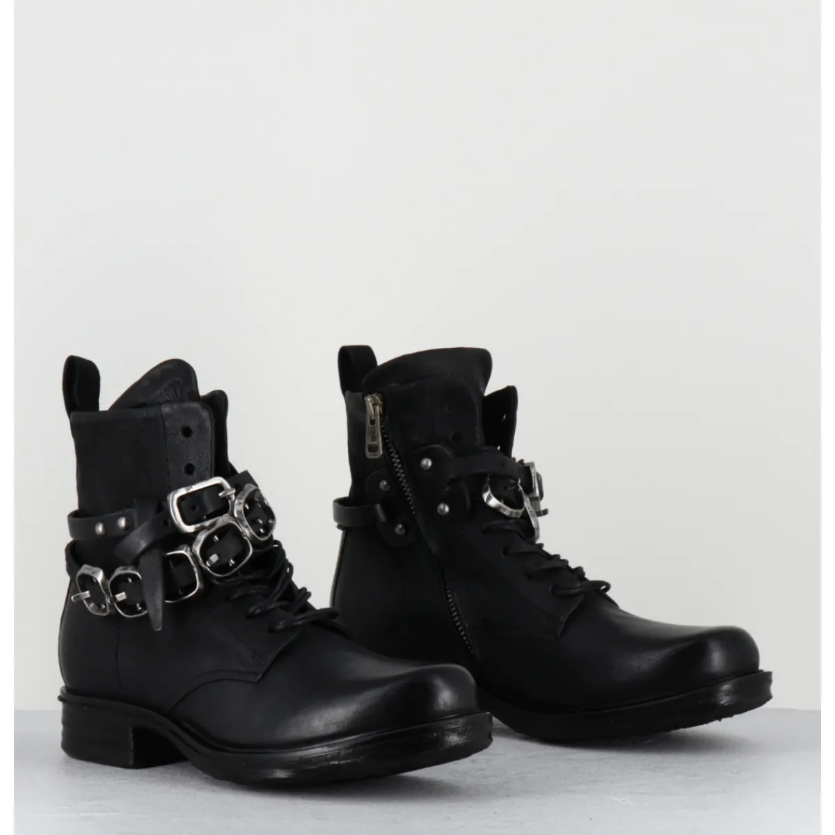 Online A.S.98 Boots rangers à lacets en cuir sangle à boucle - A50211 NERO NOIR