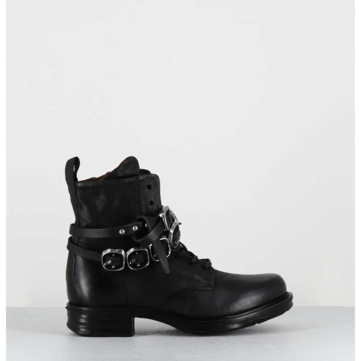 Online A.S.98 Boots rangers à lacets en cuir sangle à boucle - A50211 NERO NOIR