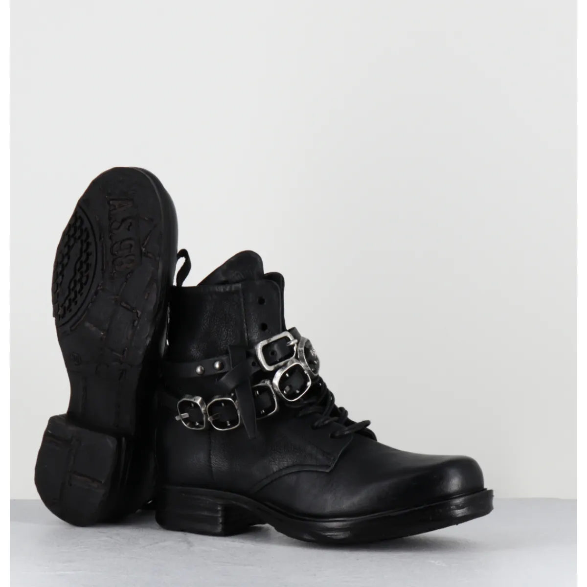 Online A.S.98 Boots rangers à lacets en cuir sangle à boucle - A50211 NERO NOIR