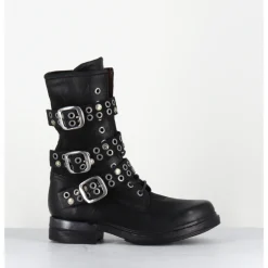 Best A.S.98 Boots rangers à lacets en cuir sangles cloutées - B80204 NERO NOIR