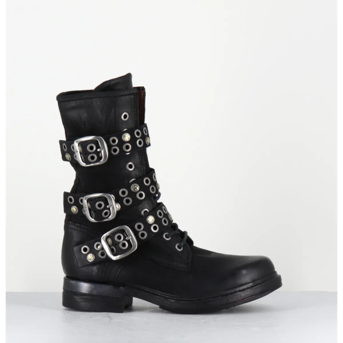 Best A.S.98 Boots rangers à lacets en cuir sangles cloutées - B80204 NERO NOIR