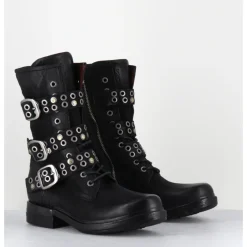 Best A.S.98 Boots rangers à lacets en cuir sangles cloutées - B80204 NERO NOIR