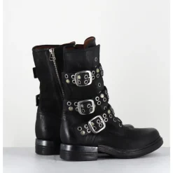 Best A.S.98 Boots rangers à lacets en cuir sangles cloutées - B80204 NERO NOIR