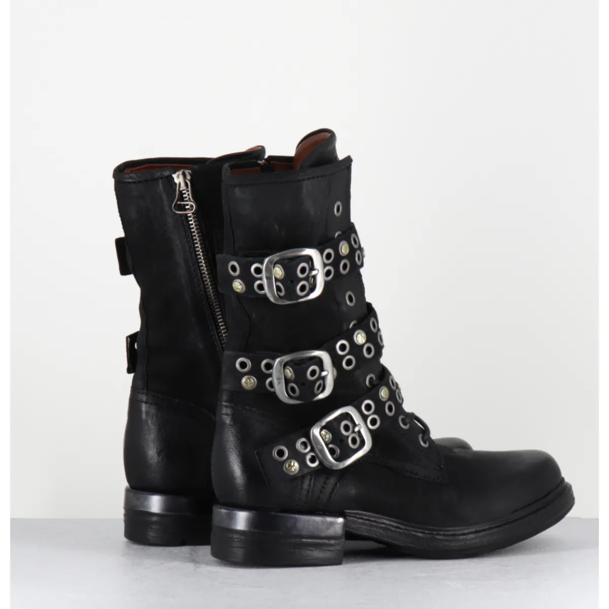 Best A.S.98 Boots rangers à lacets en cuir sangles cloutées - B80204 NERO NOIR