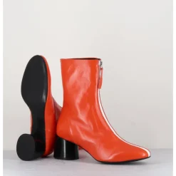 Online HALMANERA Boots 60s en cuir & talon noir - CAREN07 GLAZE NESPOLA ORANGE