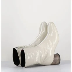 Outlet HALMANERA Boots 60s en cuir vernis - CAREN07 PLUM OSSO BLANC