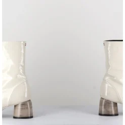 Outlet HALMANERA Boots 60s en cuir vernis - CAREN07 PLUM OSSO BLANC