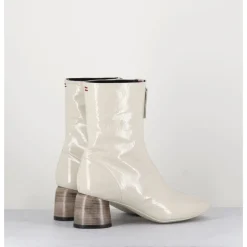 Outlet HALMANERA Boots 60s en cuir vernis - CAREN07 PLUM OSSO BLANC