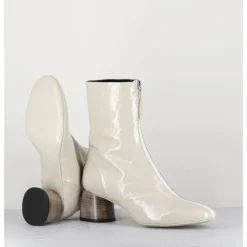 Outlet HALMANERA Boots 60s en cuir vernis - CAREN07 PLUM OSSO BLANC