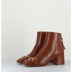 Best MARA BINI Boots 70s petit talon en cuir bout carré - F519 SETA CUOIO CAMEL