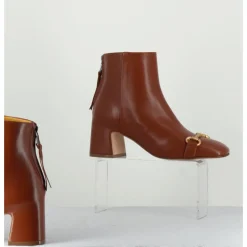 Best MARA BINI Boots 70s petit talon en cuir bout carré - F519 SETA CUOIO CAMEL