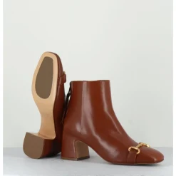 Best MARA BINI Boots 70s petit talon en cuir bout carré - F519 SETA CUOIO CAMEL