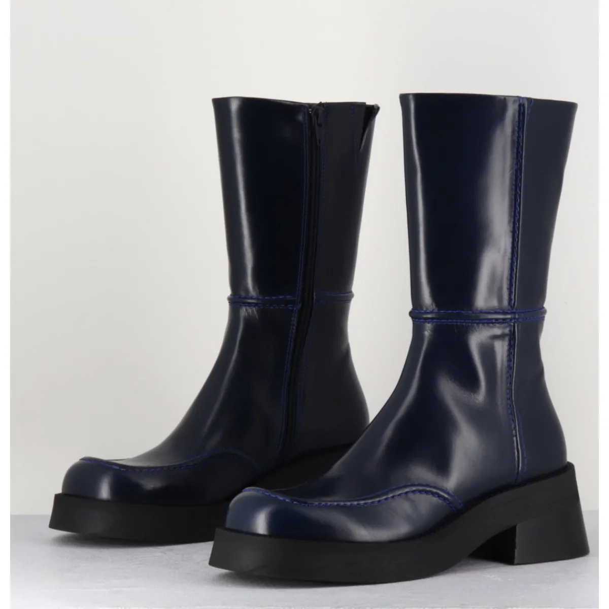 Discount E8 BY MIISTA Boots 90s tige haute en cuir lisse - INNE BLU BOOTS BLEU