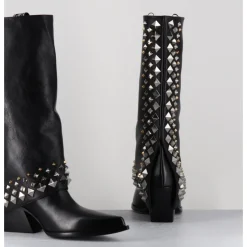 Clearance ELENA IACHI Boots santiags à guêtre en cuir & clous - E3711 NATURE NERO NOIR