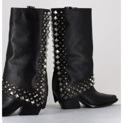 Clearance ELENA IACHI Boots santiags à guêtre en cuir & clous - E3711 NATURE NERO NOIR