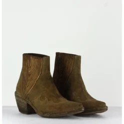 New FAUZIAN JEUNESSE Boots santiags courtes en daim kahki - 3472 ROV OLIVA