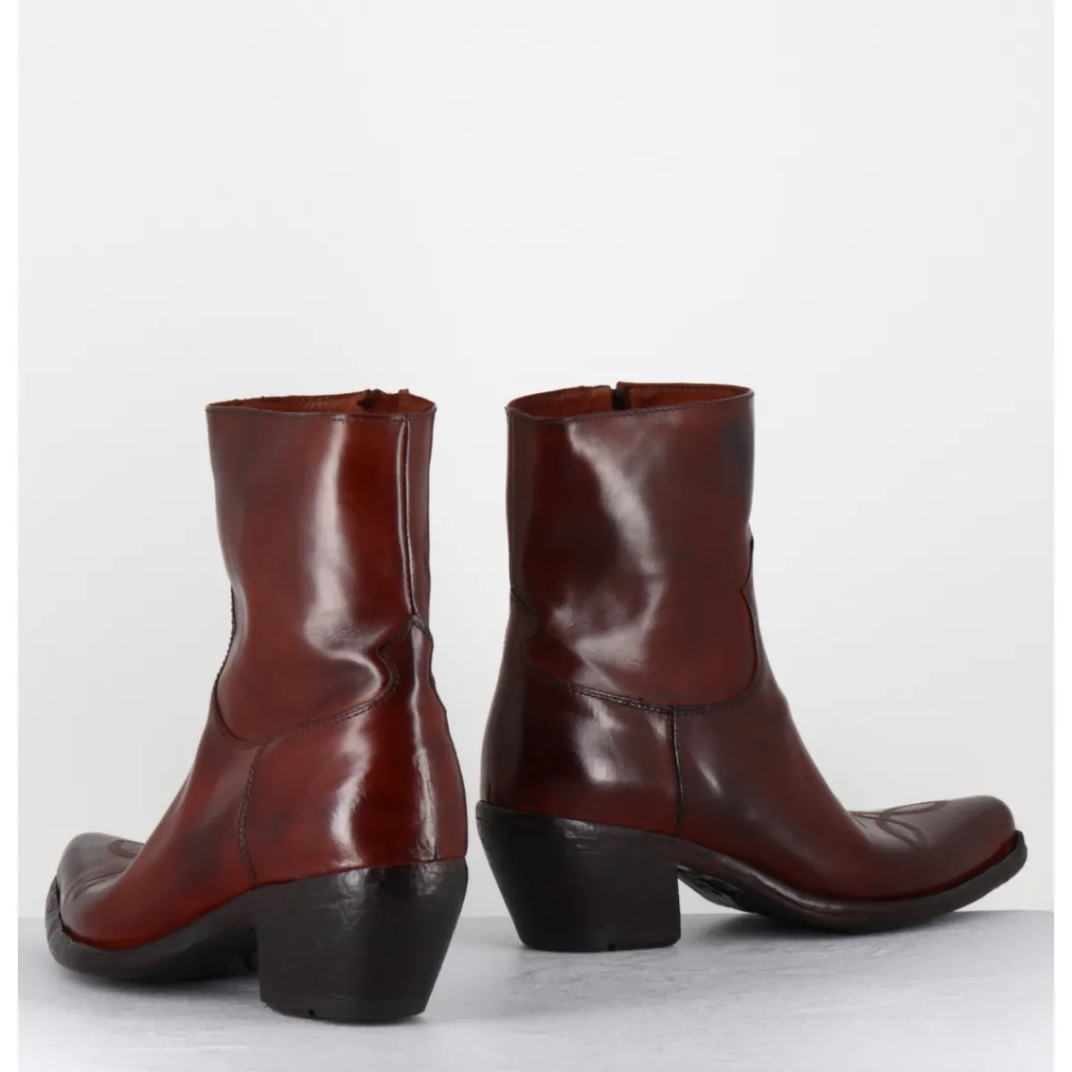 New LEMARGO Boots santiags en cuir brossé - GU02C DIVER COOPER ROUGE