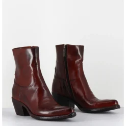 New LEMARGO Boots santiags en cuir brossé - GU02C DIVER COOPER ROUGE