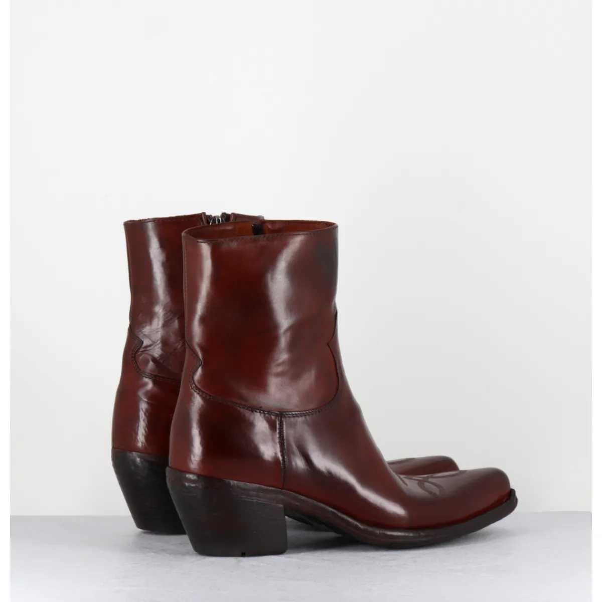 New LEMARGO Boots santiags en cuir brossé - GU02C DIVER COOPER ROUGE