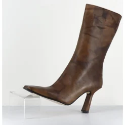 Sale MIISTA Boots talon haut & bout carré en cuir vieilli - NOOR BROWN ANKLE BOOTS MARRON