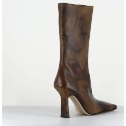 Sale MIISTA Boots talon haut & bout carré en cuir vieilli - NOOR BROWN ANKLE BOOTS MARRON