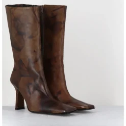 Sale MIISTA Boots talon haut & bout carré en cuir vieilli - NOOR BROWN ANKLE BOOTS MARRON