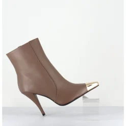 Hot GARRICE LAB Boots talon haut cuir grège bout or - MECHA3 NAPPA ACERO TAUPE