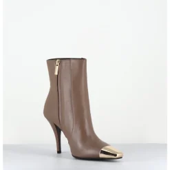 Hot GARRICE LAB Boots talon haut cuir grège bout or - MECHA3 NAPPA ACERO TAUPE