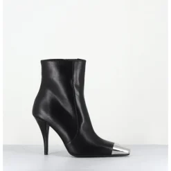 Outlet GARRICE LAB Boots talon haut cuir bout argent - MECHA1 NOIR