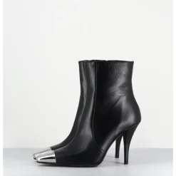 Outlet GARRICE LAB Boots talon haut cuir bout argent - MECHA1 NOIR