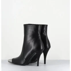 Outlet GARRICE LAB Boots talon haut cuir bout argent - MECHA1 NOIR