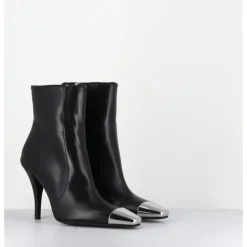 Outlet GARRICE LAB Boots talon haut cuir bout argent - MECHA1 NOIR