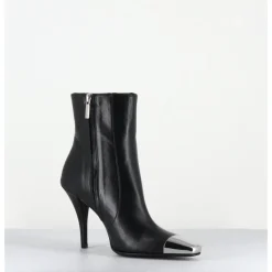 Outlet GARRICE LAB Boots talon haut cuir bout argent - MECHA1 NOIR