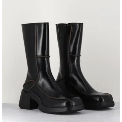 Sale E8 BY MIISTA Boots tige haute en cuir lisse aux bords khaki - MIEKO BLACK BOOTS NOIR