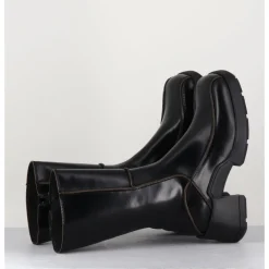 Sale E8 BY MIISTA Boots tige haute en cuir lisse aux bords khaki - MIEKO BLACK BOOTS NOIR