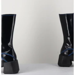 Best E8 BY MIISTA Boots tige haute en cuir lisse noir aux bords bleus - MIEKO BLU BOOTS