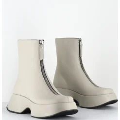 Clearance VIC MATIE Boots zip central à plateforme en cuir blanc cassé - 1F2412D ELODIE DESERT