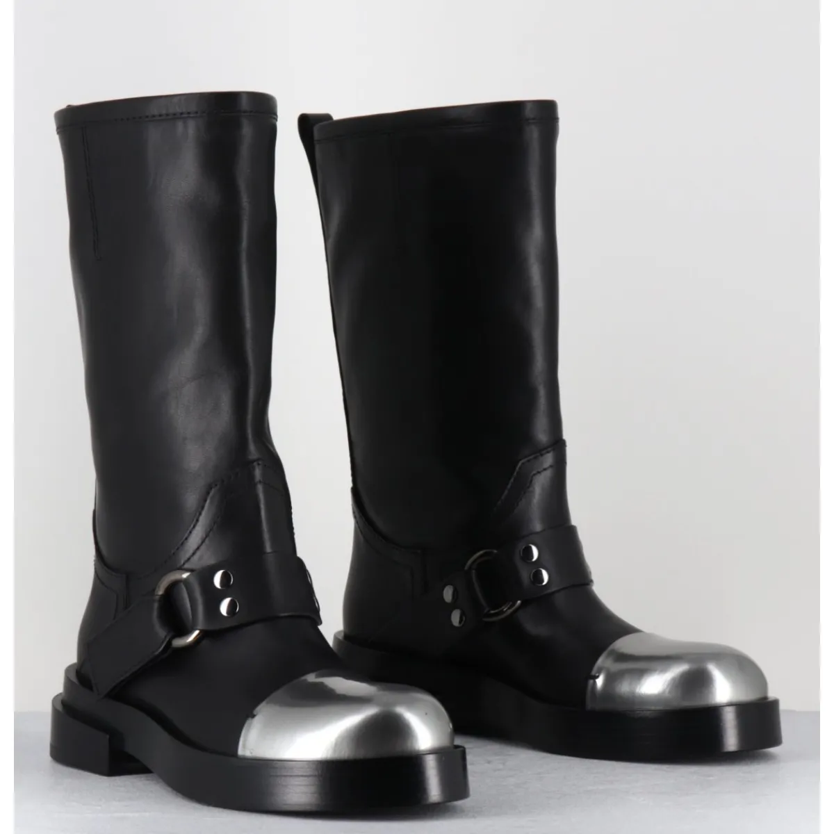 Clearance PREMIATA Bottes cavalière en cuir & bout argent - Boots M6813 ISEO NERO NOIR