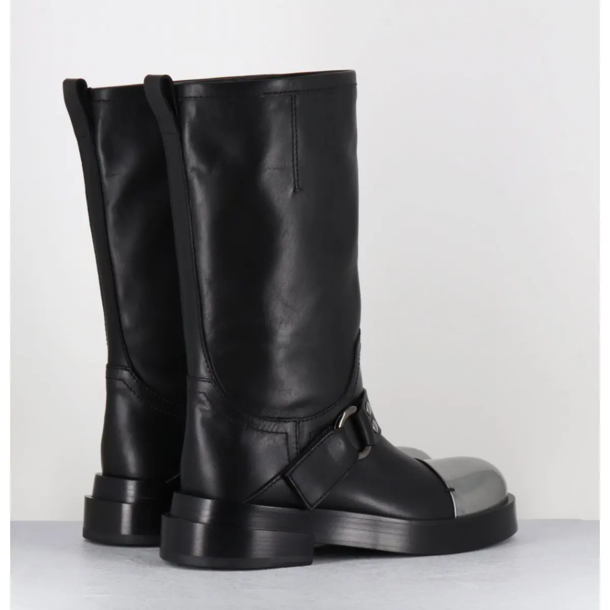 Clearance PREMIATA Bottes cavalière en cuir & bout argent - Boots M6813 ISEO NERO NOIR