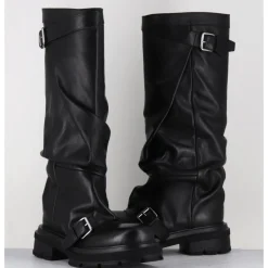 Clearance ELENA IACHI Bottes en cuir à tige large & boucles - E4010-L NATURE NERO NOIR