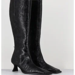 New MIISTA Bottes en cuir fleuri bout carré & piercings - ALFREDA TALL BOOTS NOIR
