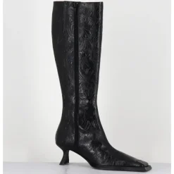 New MIISTA Bottes en cuir fleuri bout carré & piercings - ALFREDA TALL BOOTS NOIR