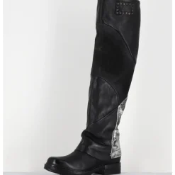 Outlet A.S.98 Bottes genouillères en cuir et argent - B80310 NERO ARGENTO NOIR