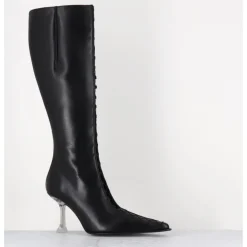 Online MIISTA Bottes hautes en cuir corseté & talon plexi - ALINE TALL BOOTS NOIR