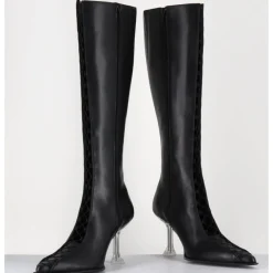 Online MIISTA Bottes hautes en cuir corseté & talon plexi - ALINE TALL BOOTS NOIR