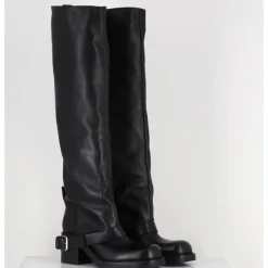 New ELENA IACHI Bottes hautes en cuir esprit bikers - E4048-L NATURE NERO NOIR