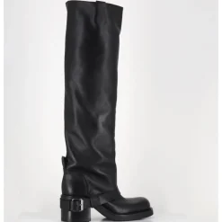 New ELENA IACHI Bottes hautes en cuir esprit bikers - E4048-L NATURE NERO NOIR