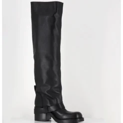 New ELENA IACHI Bottes hautes en cuir esprit bikers - E4048-L NATURE NERO NOIR