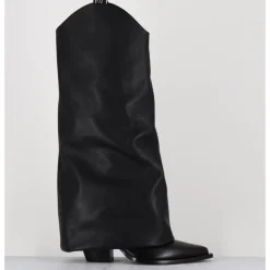 Hot ELENA IACHI Bottes santiag à guêtre en cuir - E3595 NATURE NERO NOIR