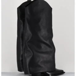 Hot ELENA IACHI Bottes santiag à guêtre en cuir - E3595 NATURE NERO NOIR